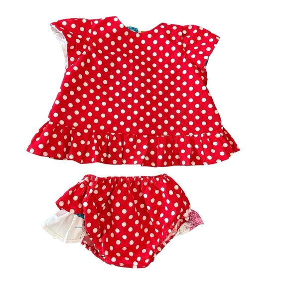 Unbranded Other - Baby Girl Polka Dot Outfit Set Red & White Ruffle Top Bloomer Size 6-12 Months